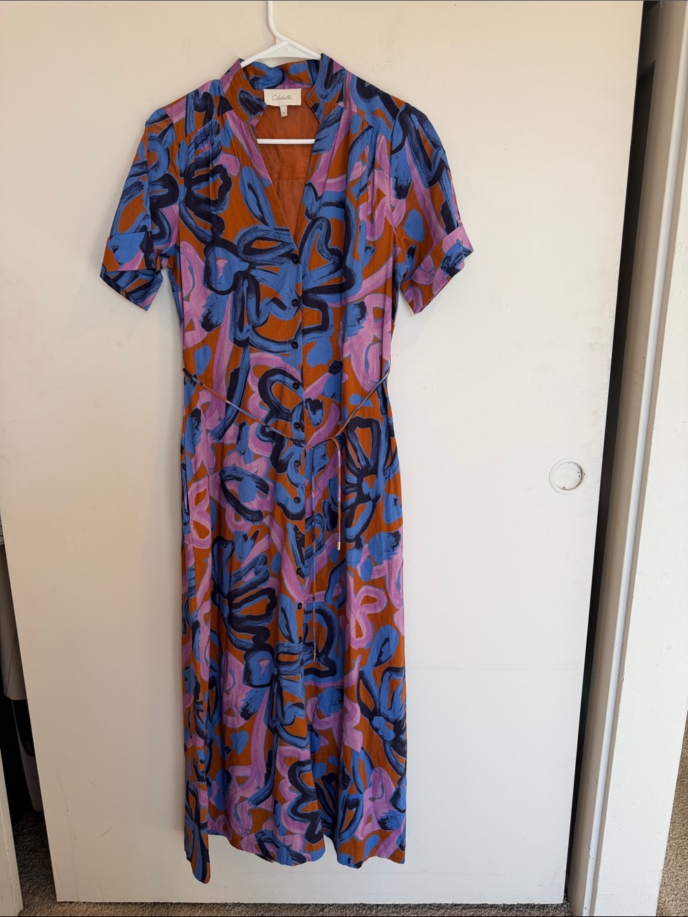 Cleobella Abstract Floral Button-Front Maxi Dress in Pink, Blue & Brown - Picture 4 of 16